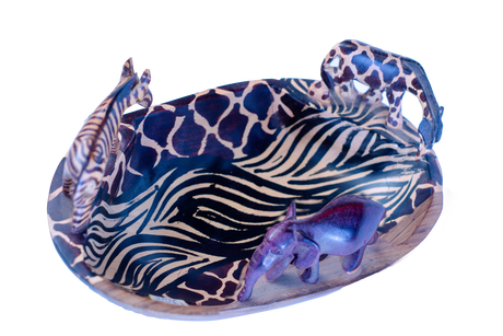 Handmade Animal Bowl with Elephant, Giraffe, and Zebra Figurines