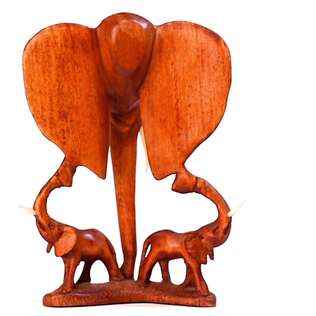 Handmade Elephant Wall Plaque with 2 Small Elephants