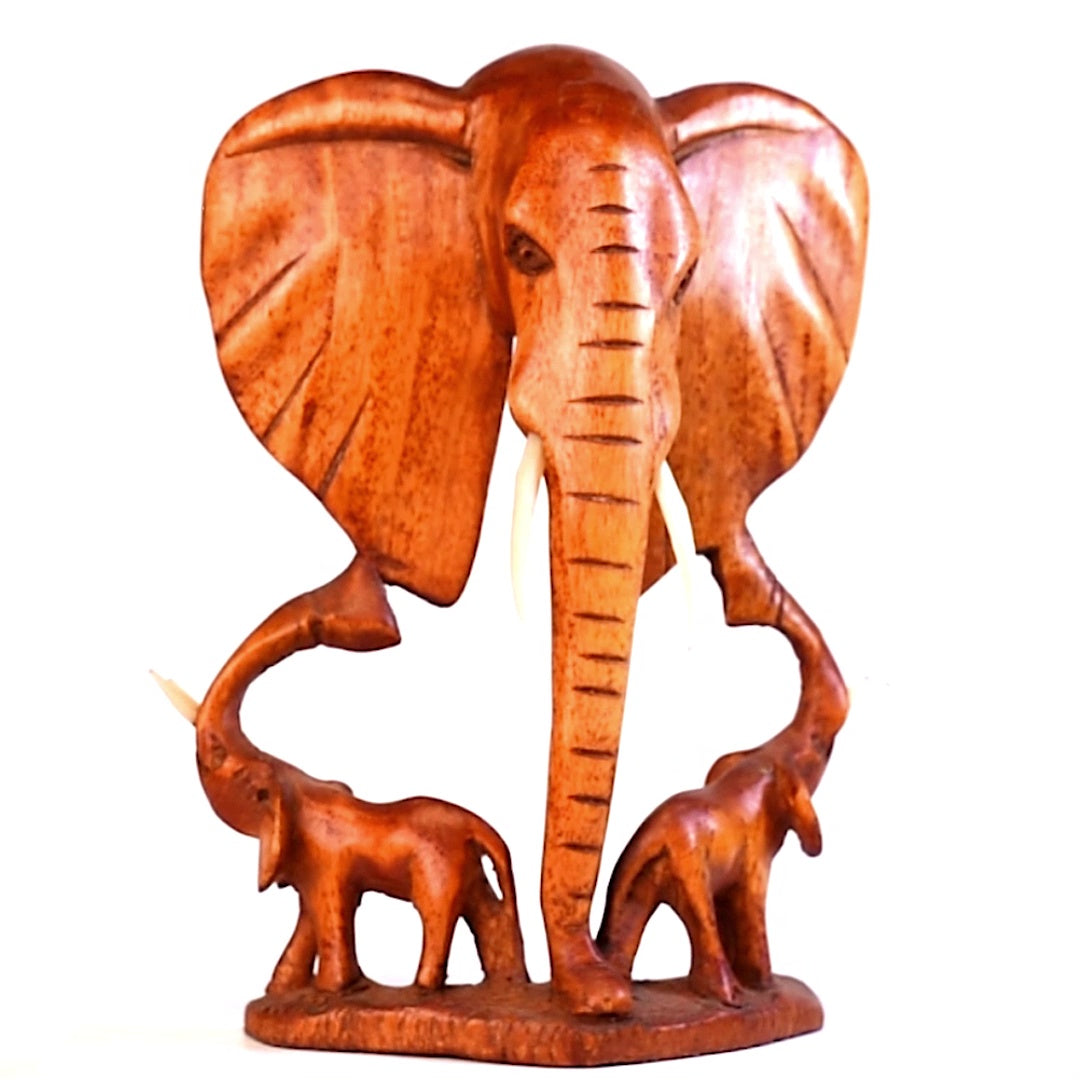 Handmade Elephant Wall Plaque with 2 Small Elephants