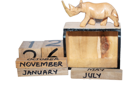 Handmade Wooden Box Calendar With Rhino Figurine 4