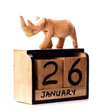 Handmade Wooden Box Calendar With Rhino Figurine 7
