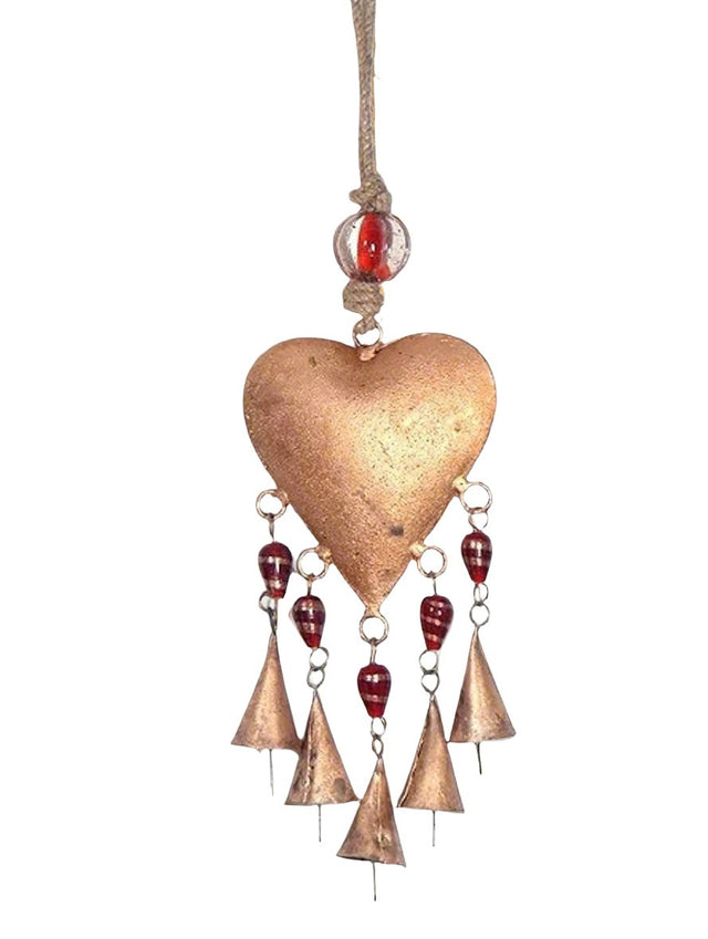 Red glass beads and bells heart shaped wind chimes-0