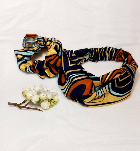 Boho Print Turban Headband and Scrunchie Set-0