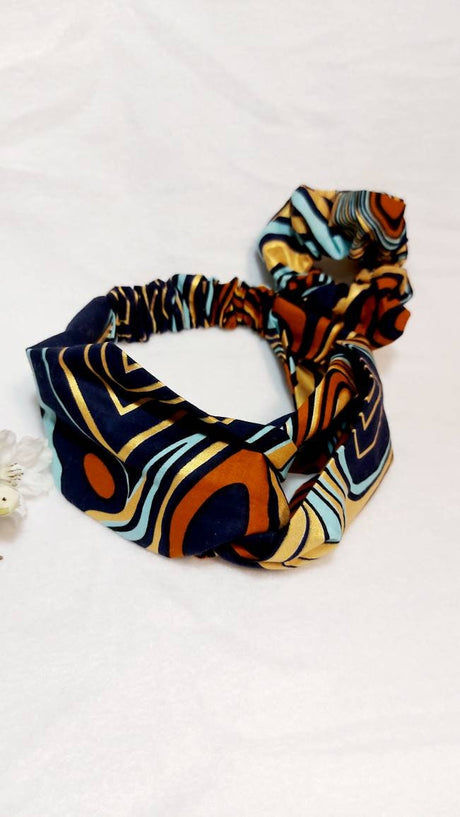 Boho Print Turban Headband and Scrunchie Set-3