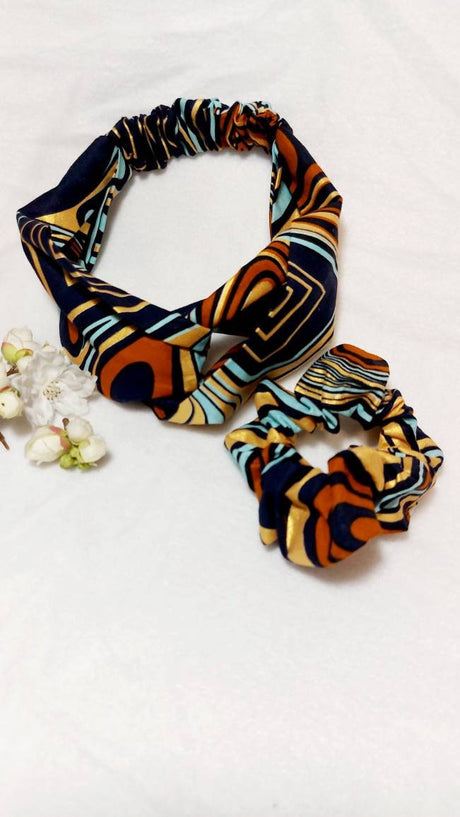 Boho Print Turban Headband and Scrunchie Set-1