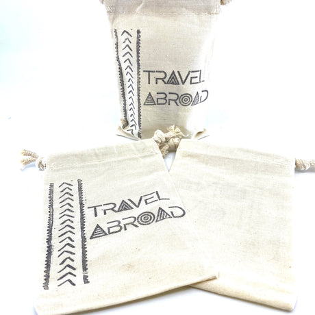 Hand Stamped, Travel Abroad, Cotton Drawstring Pouches 4" x 6"-2