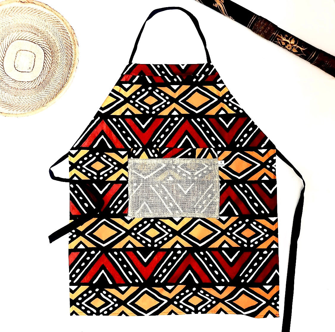 The Mashona, Adjustable, Burlap Pocket, Wax Print Aprons-2