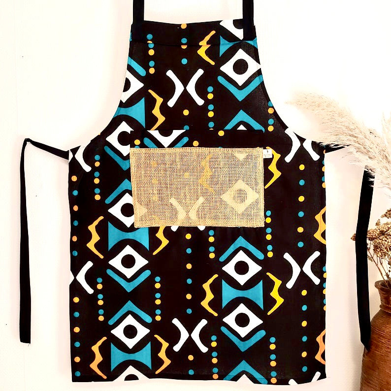 The Mashona, Adjustable, Burlap Pocket, Wax Print Aprons-6