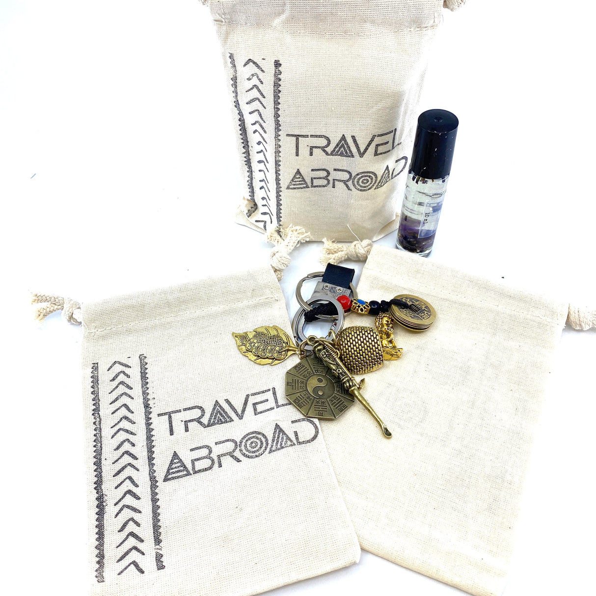 Hand Stamped, Travel Abroad, Cotton Drawstring Pouches 4" x 6"-3