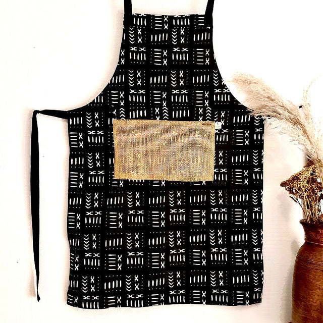 The Mashona, Adjustable, Burlap Pocket, Wax Print Aprons-0