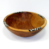 Hand-carved Olive Wood Bowl 9 inch with Inlaid Bone