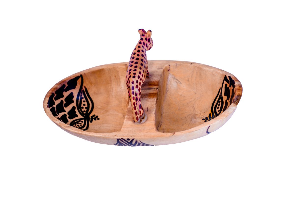 Oval Bowl with Two Compartments & Cheetah Figurine