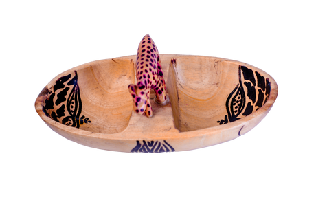Oval Bowl with Two Compartments & Cheetah Figurine