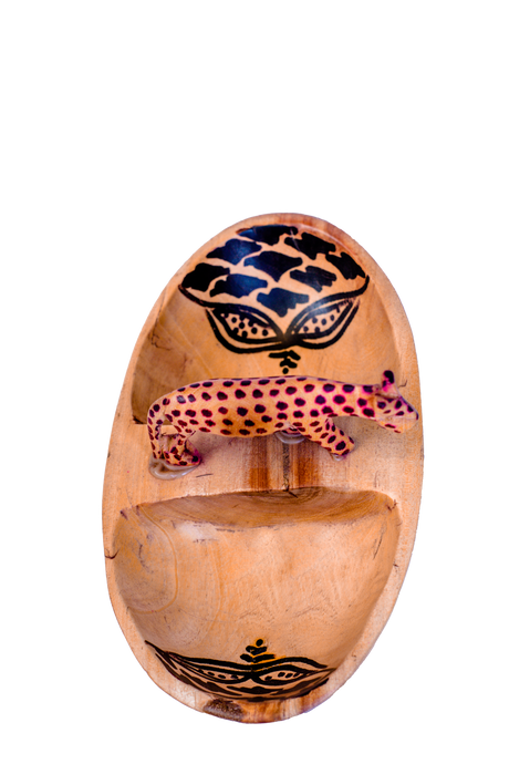 Oval Bowl with Two Compartments & Cheetah Figurine