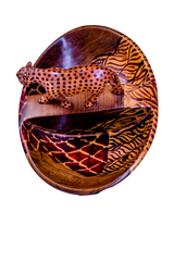 Oval Bowl with Two Compartments & Cheetah Figurine – Dark Brown