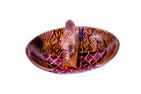 Oval Bowl with Two Compartments & Cheetah Figurine – Dark Brown