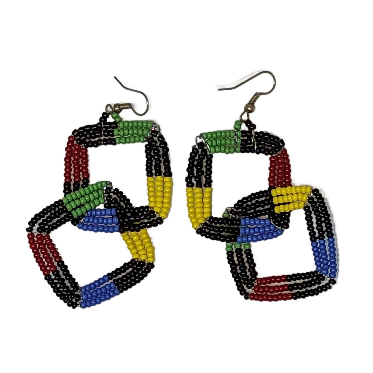 Maasai Beaded Square Two Tier Earrings  - Maasai Colors 1-0