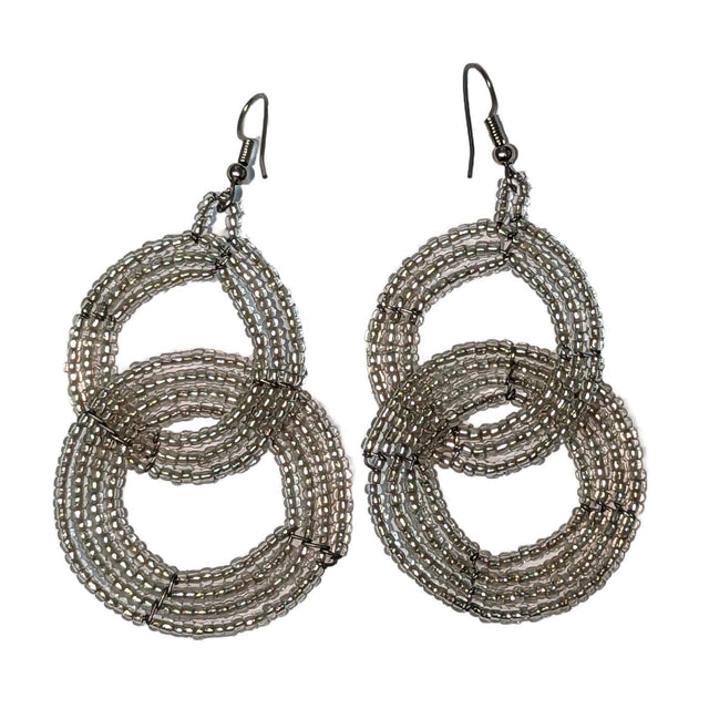 Maasai Beaded Round Two Tier Earrings - Silver-0