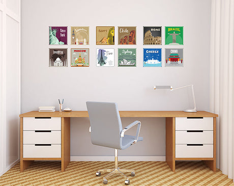 12x2 (24 pcs) TRAVEL THE WORLD WITH THESE ILLUSTRATED STAMP WALL STICKERS-8