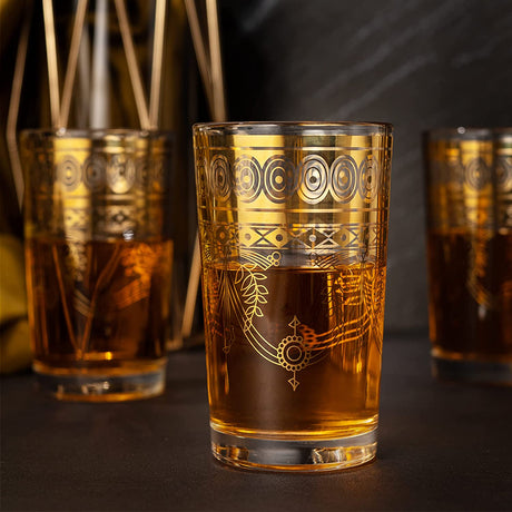 Gold Moroccan Glasses Artisan Hand-Made Multipurpose 220 ml 7.5 oz Tea and Wine Morrocan Tumbler Marrakech & Casablanca Tea Cups Set of 6, by The Wine Savant-3