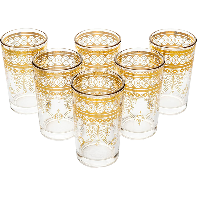 Gold Moroccan Glasses Artisan Hand-Made Multipurpose 220 ml 7.5 oz Tea and Wine Morrocan Tumbler Marrakech & Casablanca Tea Cups Set of 6, by The Wine Savant-0