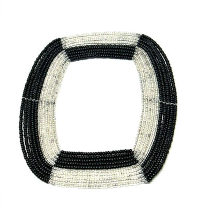 Maasai Square Beaded Bangle 09 - Black & Silver-0