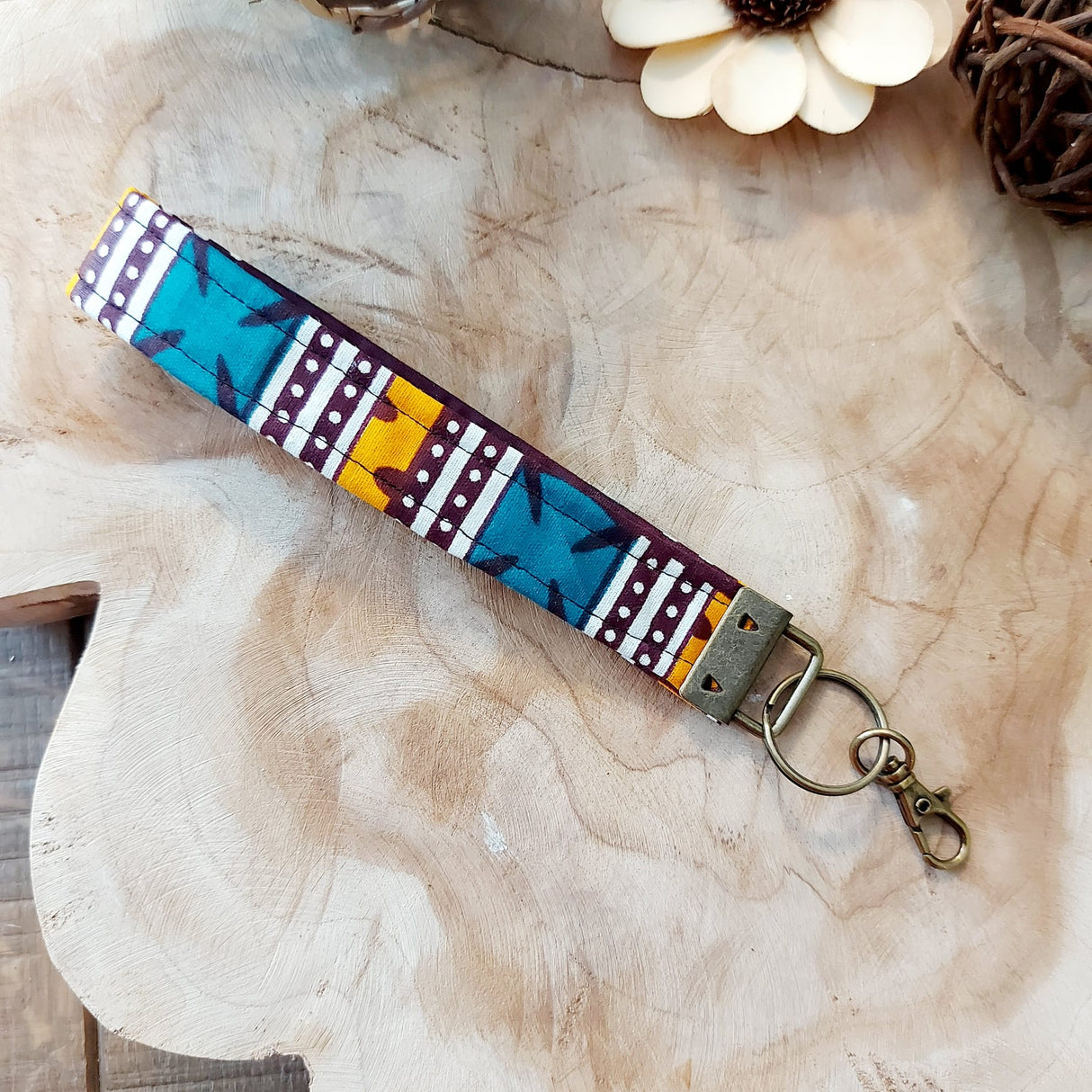 African Print and Leather Key Fob | Wristlet | Key Holder-0