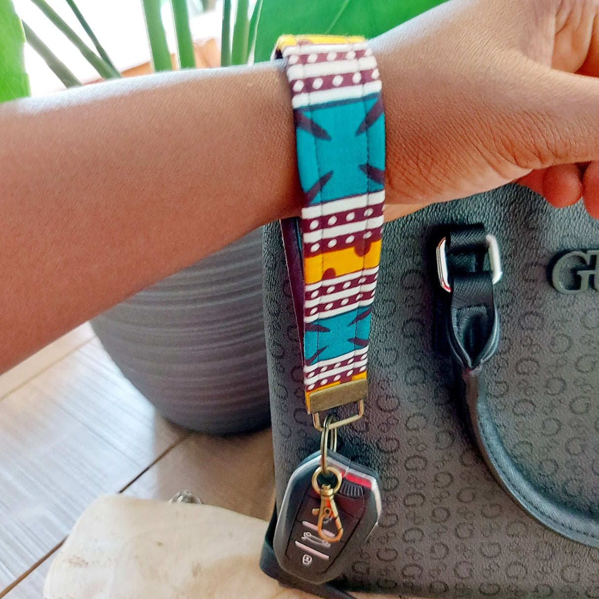 African Print and Leather Key Fob | Wristlet | Key Holder-5