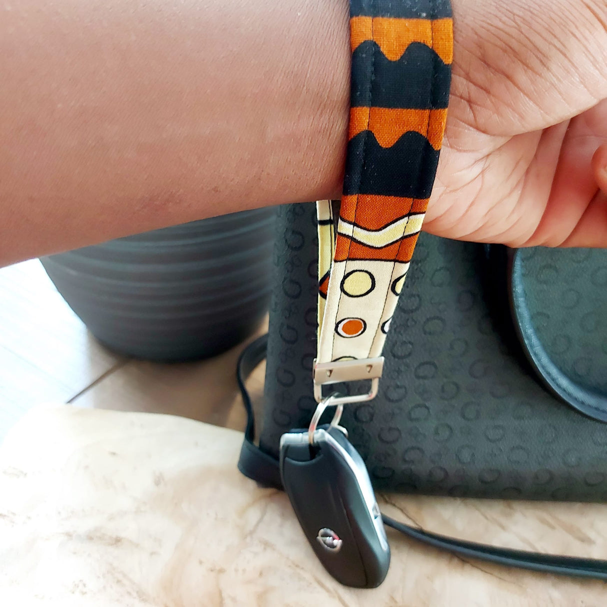 African Print and Leather Key Fob | Wristlet | Key Holder-4