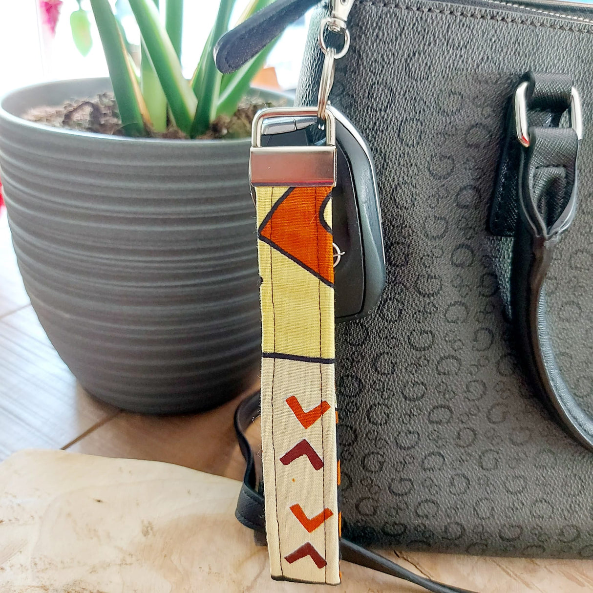 African Print and Leather Key Fob | Wristlet | Key Holder-1