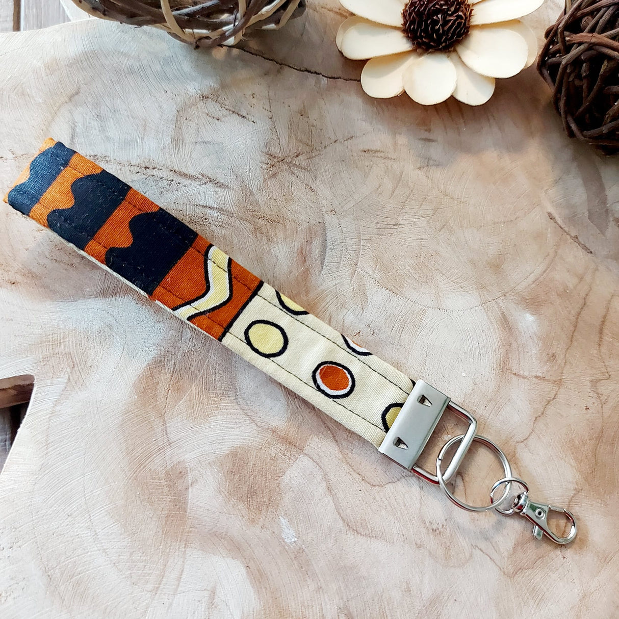 African Print and Leather Key Fob | Wristlet | Key Holder-0