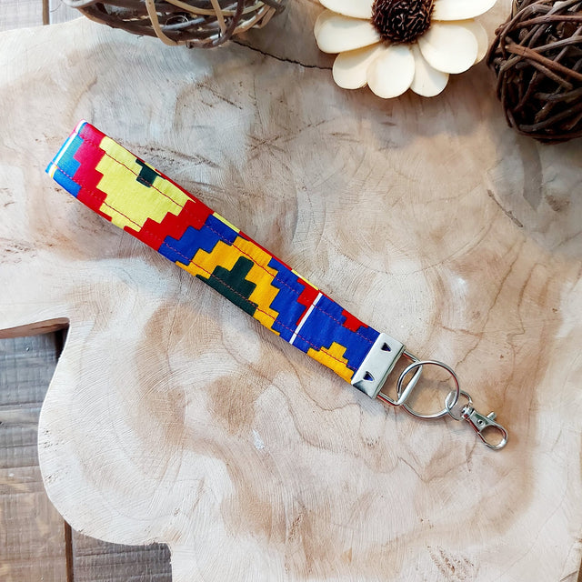 African Print and Leather Key Fob | Wristlet | Key Holder-0