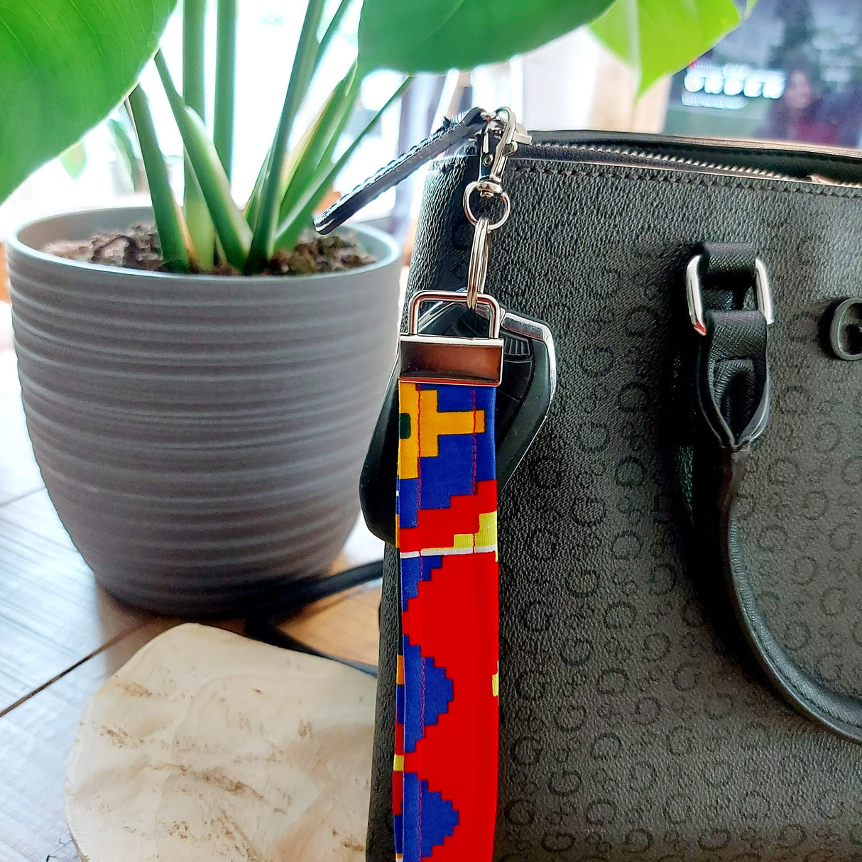 African Print and Leather Key Fob | Wristlet | Key Holder-1