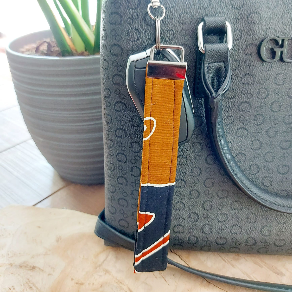 African Print and Leather Key Fob | Wristlet | Key Holder-5