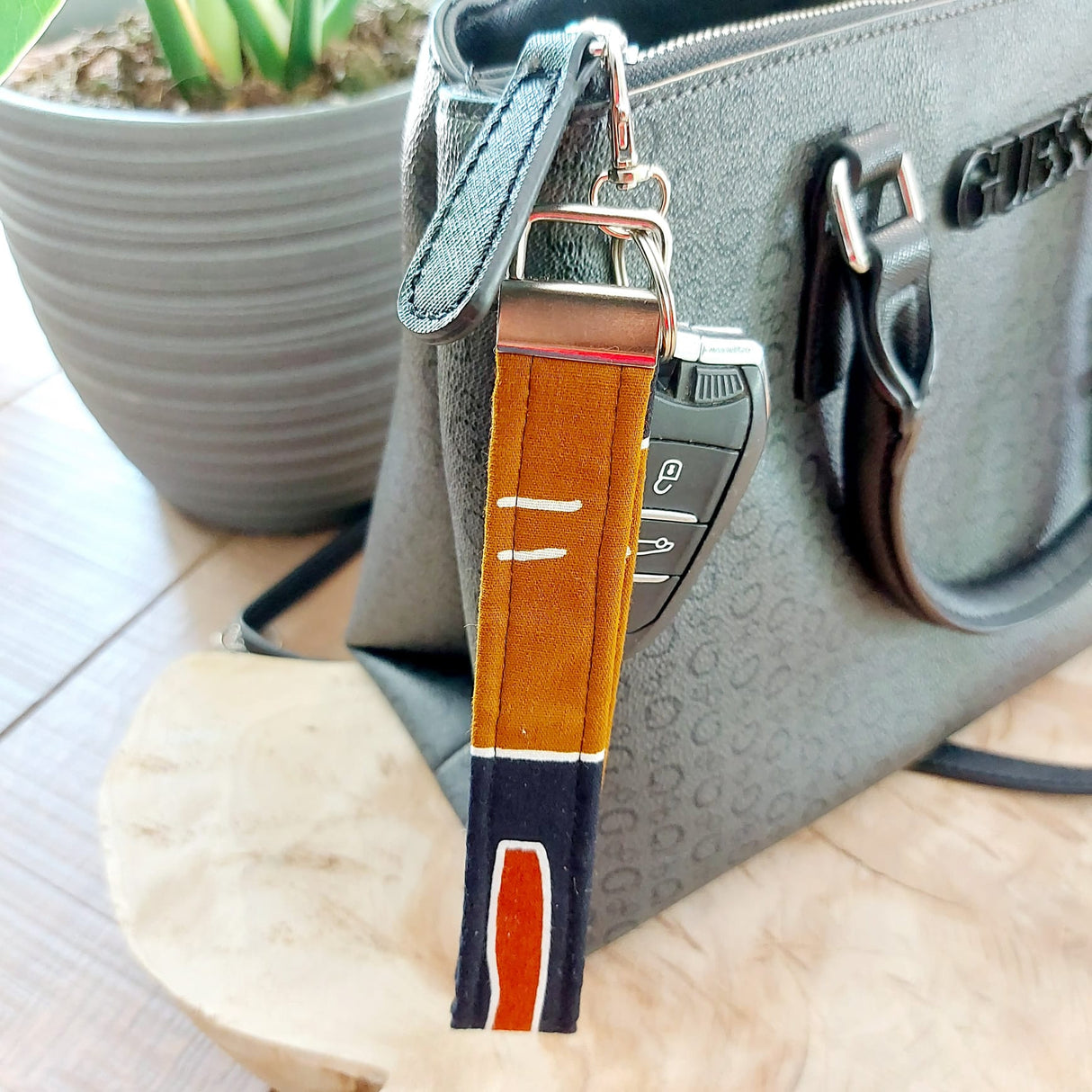 African Print and Leather Key Fob | Wristlet | Key Holder-6